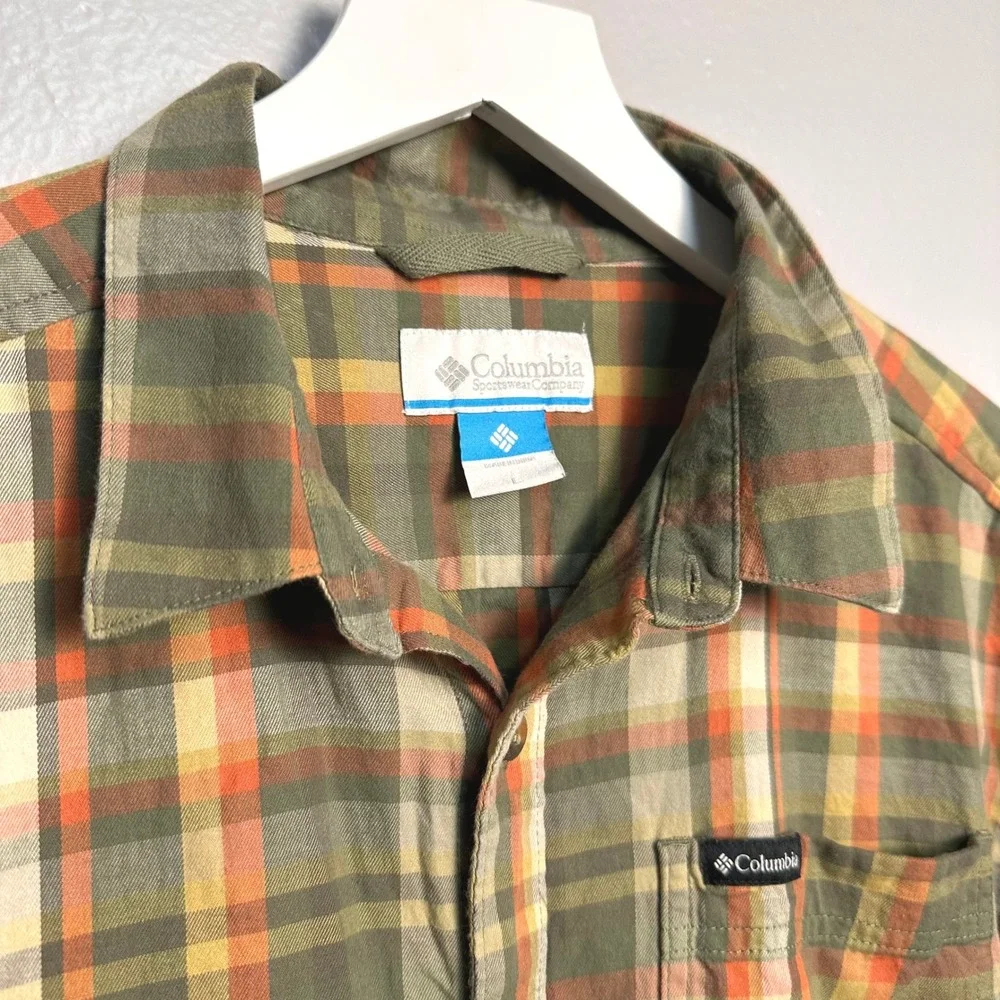 Columbia Vapor Ridge III Mens Plaid Long Sleeve Button Down Shirt Orange Green L